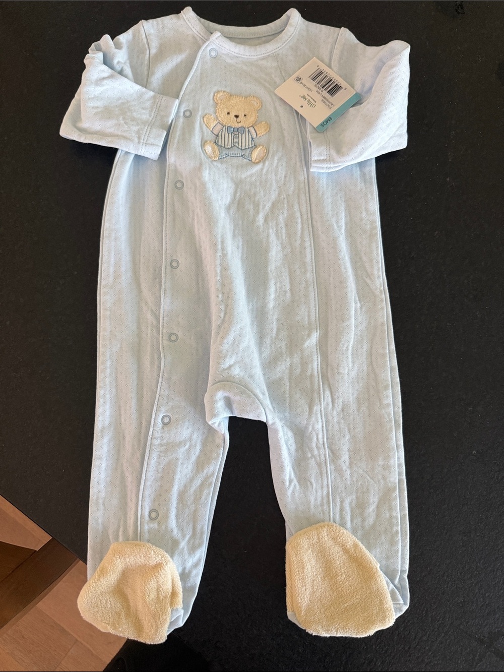 Little Me Light Blue Teddy Footed One-Piece